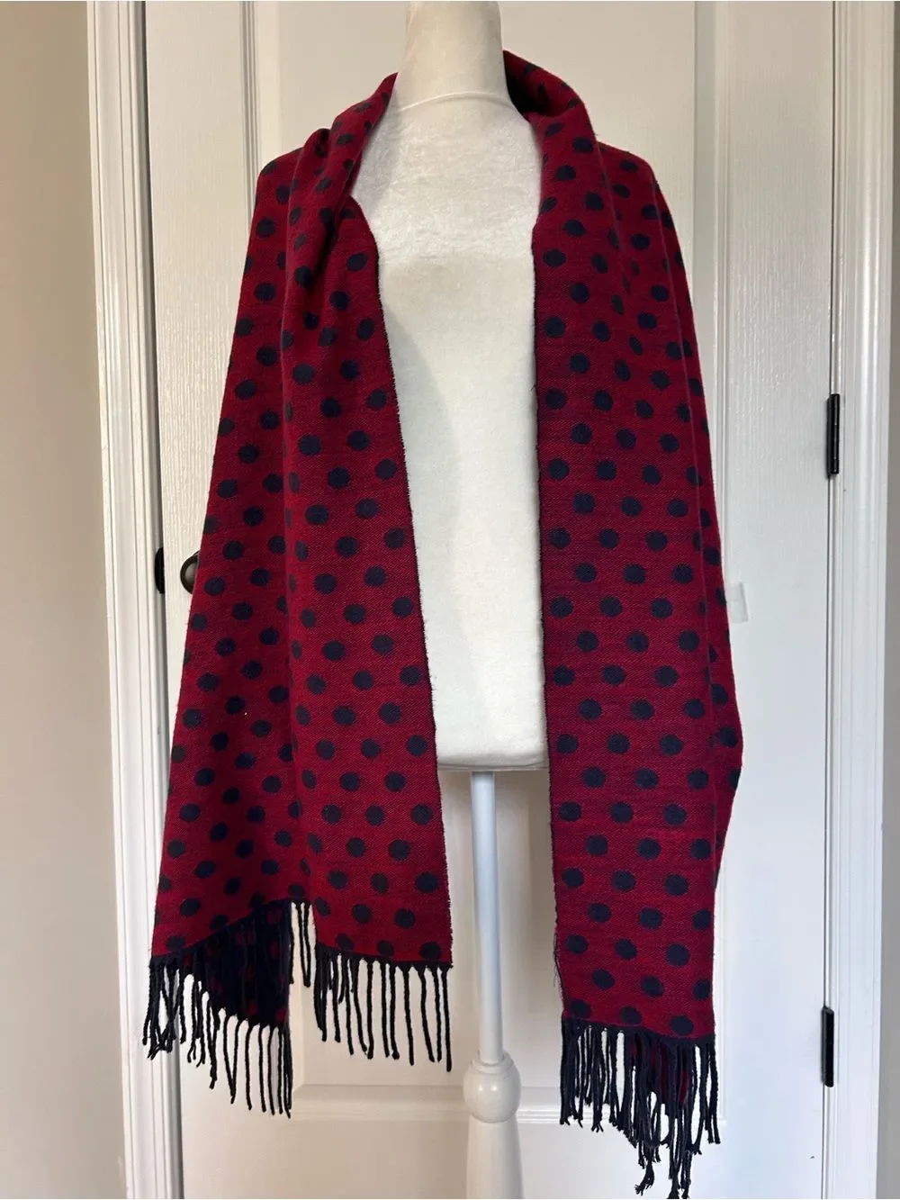 Tommy Hilfiger Oversized Reversible Red/Blue Polka Dot Scarf